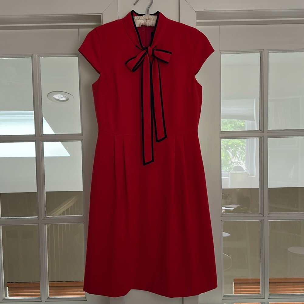 J. Crew Red Midi Dress with Black Trim Bow